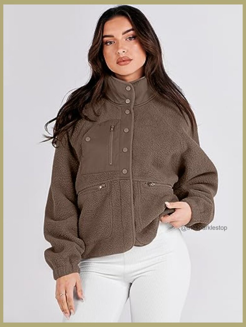Fuzzy Fleece Cropped Sherpa Jacket with Pockets - Picture 4 of 7